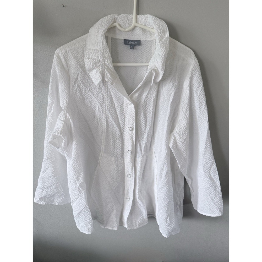 Habitat Woman Blouse Sz L White Flowy Gauze Cottagecore Relaxed Tunic Top